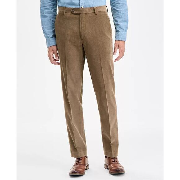 Tommy Hilfiger Men's Solid Taupe Corduroy Cotton Modern-Fit Pants Size 40x32